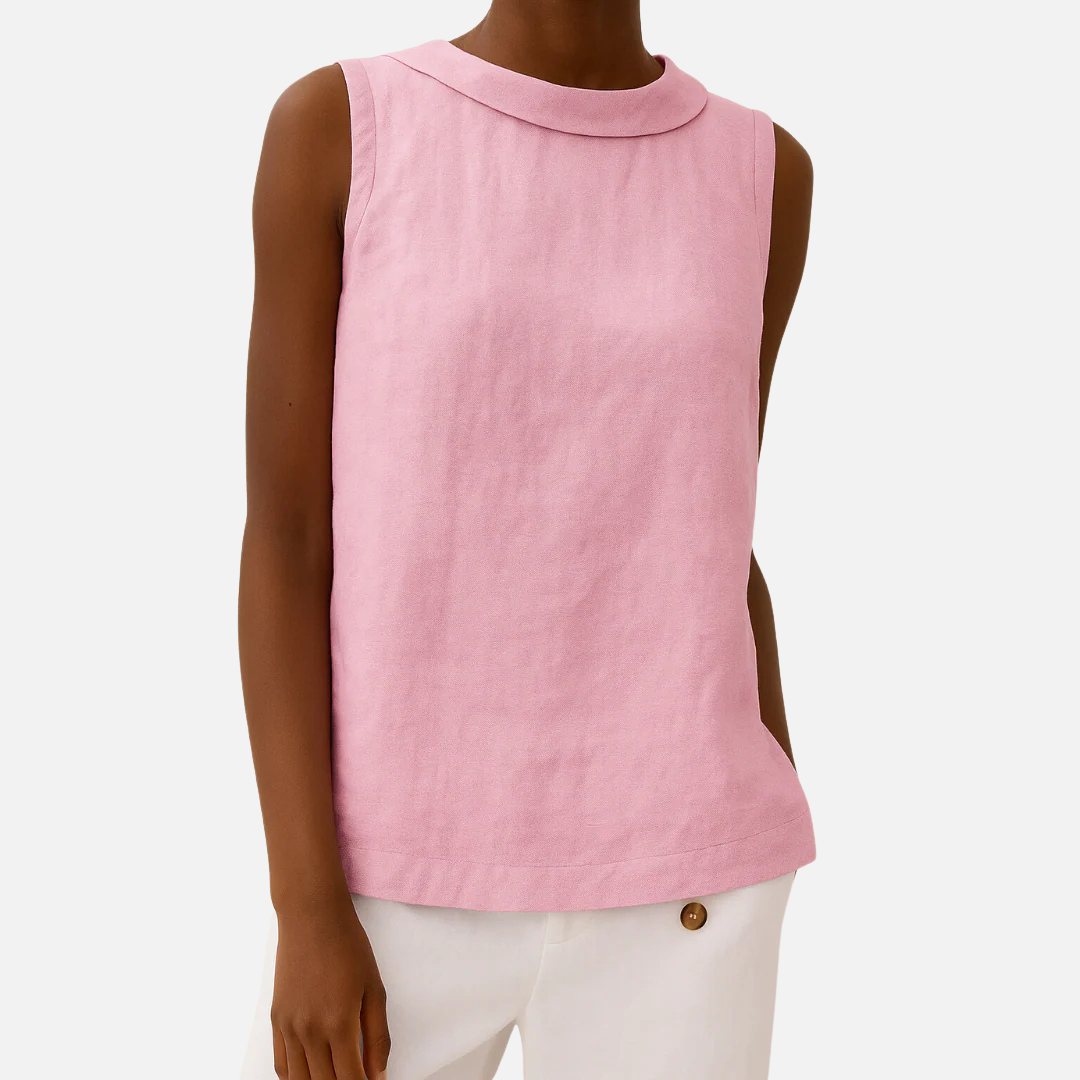 Camisa sin mangas de lino con escote de barco para mujer