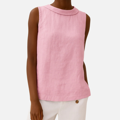Camisa sin mangas de lino con escote de barco para mujer