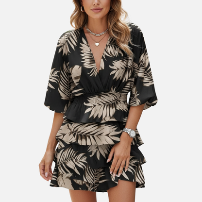 Women's Boho Tiered Mini Dress - Colorful V-Neck Summer Party Dress