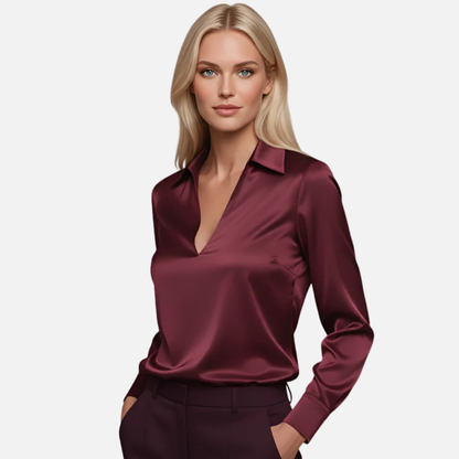 Blusa Elegante de Seda con Cuello en V para Mujer