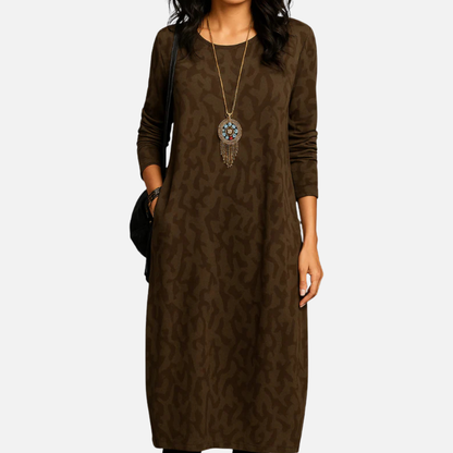 Maxivestido jacquard de manga larga para mujer | Estampado abstracto extragrande