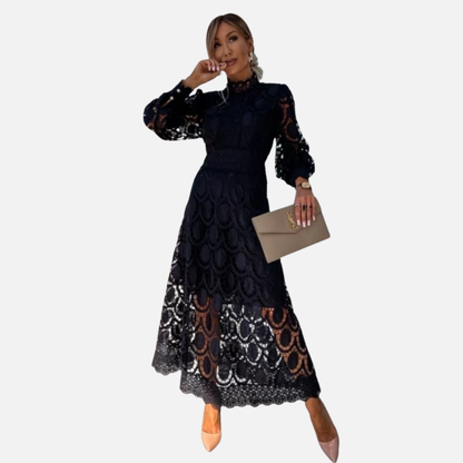 Claire | Women's Scallop Lace High-Neck Midi Dress – Wedding Guest