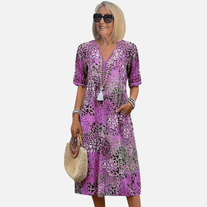 Vestido midi bohemio con cuello en V y estampado para mujer