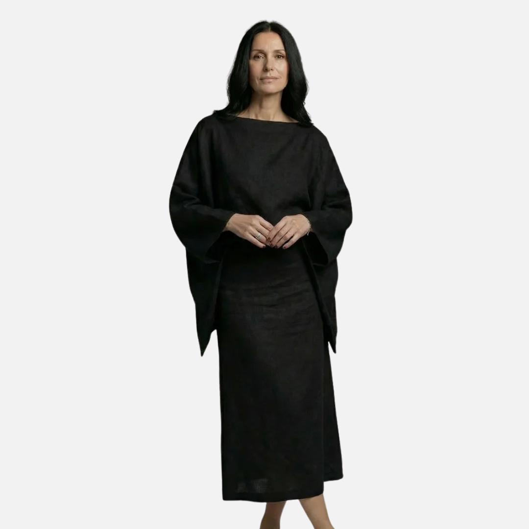 Maxivestido de lino con mangas kimono para mujer