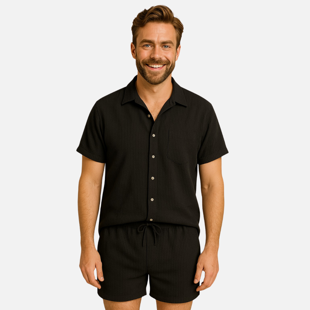 Conjunto a juego de lino para hombre | Camisa de manga corta y pantalón corto para verano