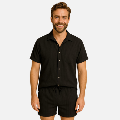 Conjunto a juego de lino para hombre | Camisa de manga corta y pantalón corto para verano