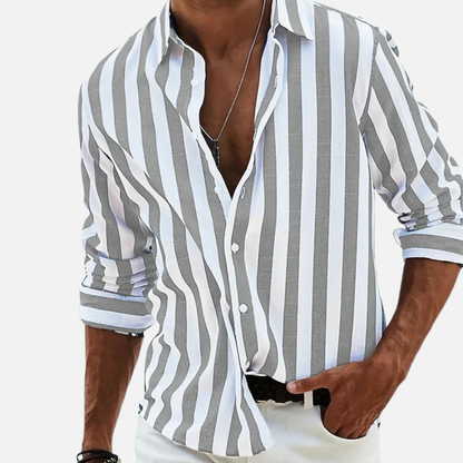Camisa de manga larga de rayas para hombre | Camisa casual de playa con botones