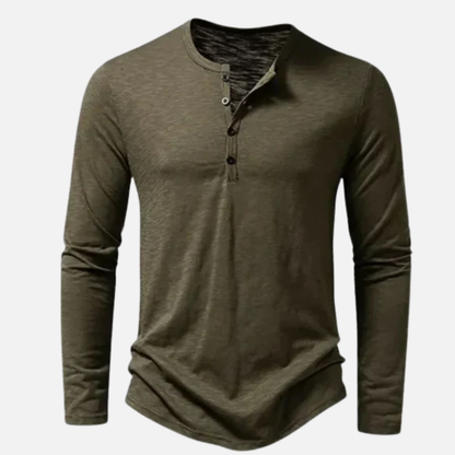 Camisa Henley de manga larga para hombre | Tapeta de botones de corte ajustado