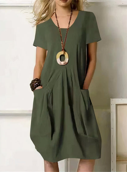 Women's Short Sleeve Midi Dress with Pockets