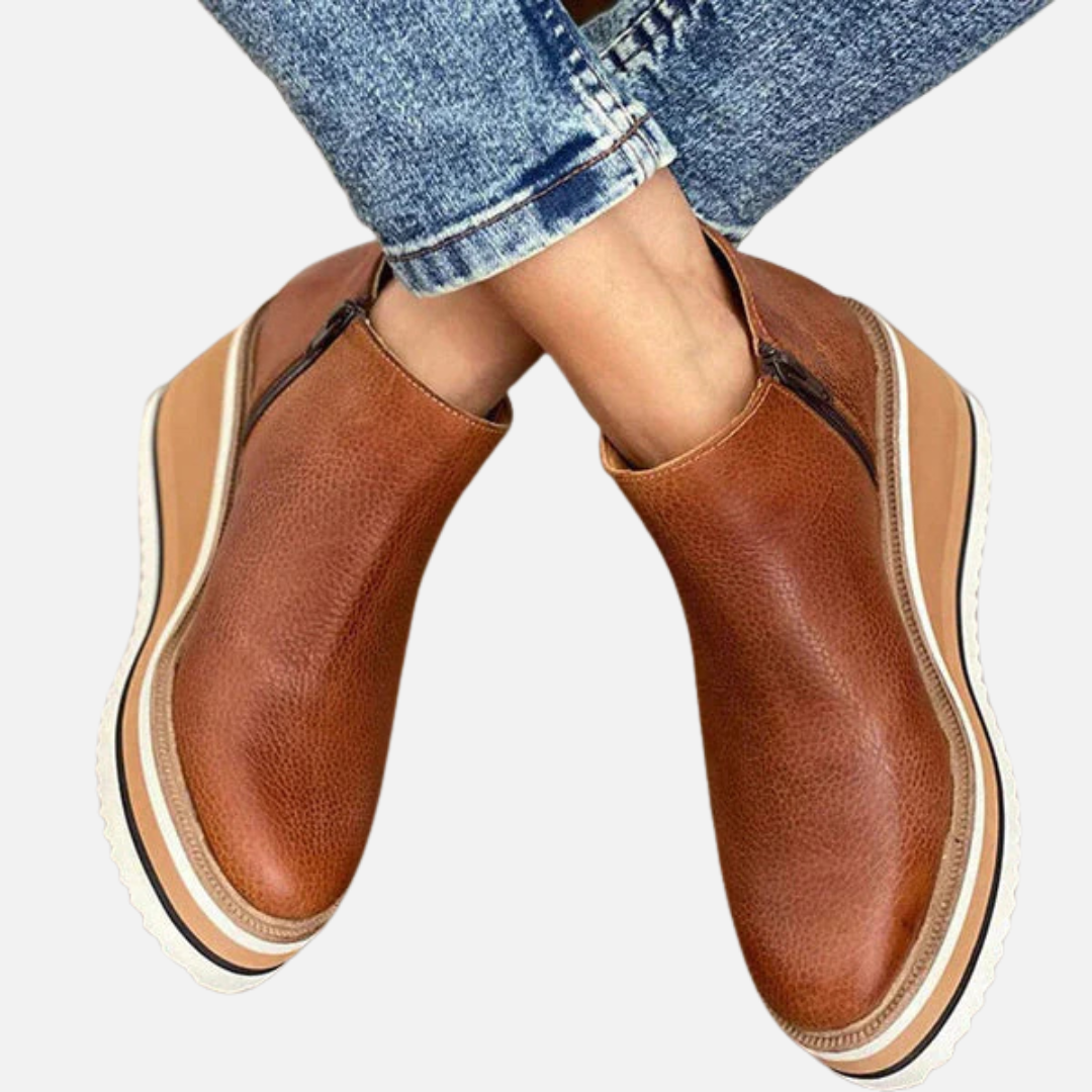 Botas de cuña con plataforma y cremallera lateral para mujer