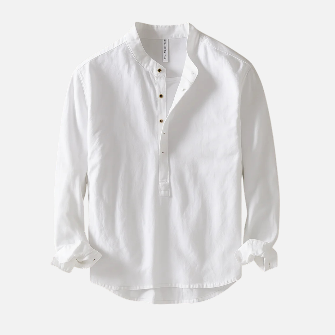 Camisa Henley de lino transpirable de manga larga para hombre