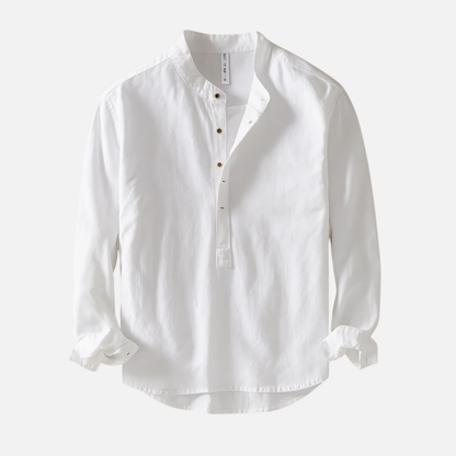 Camisa Henley de lino transpirable de manga larga para hombre