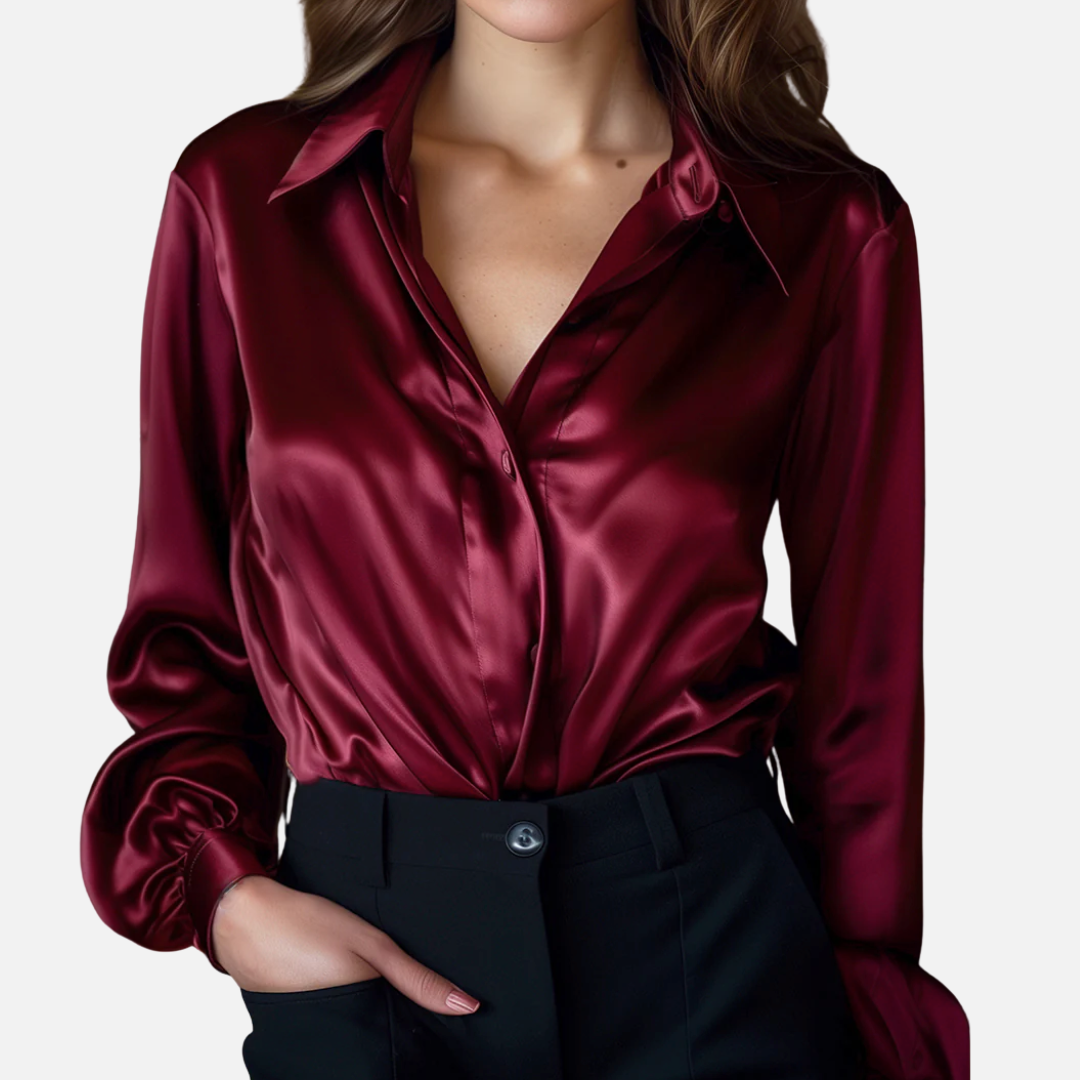 Blusa Elegante de Satén para Mujer | Seda con Botones de Manga Larga