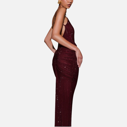 Vestido largo de noche formal con lentejuelas para mujer | Vestido de noche brillante sin espalda con tirantes finos