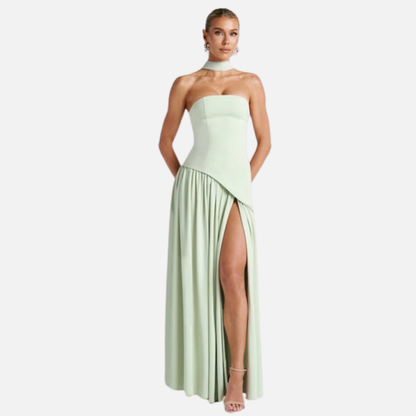 Maxivestido de chifón sin tirantes para mujer