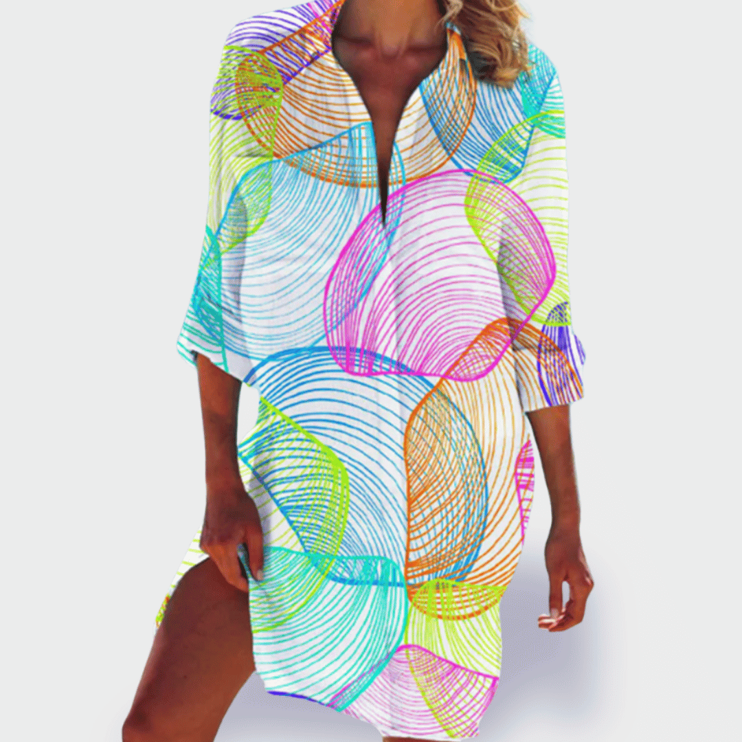 Women's Tie-Dye Shirt Dress with Button Front