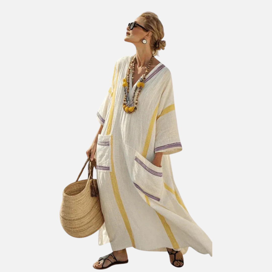 Vestido transpirable de lino a rayas para mujer