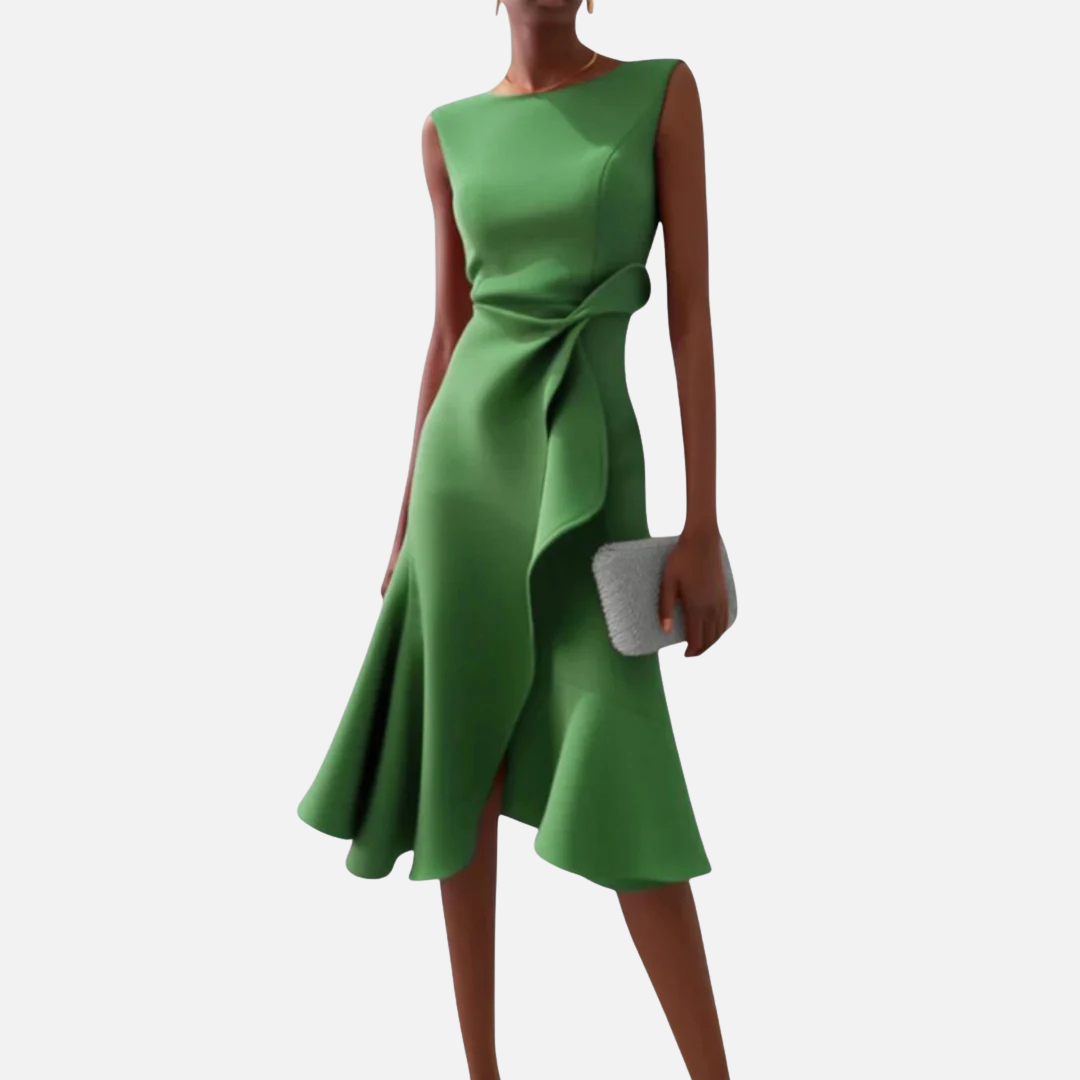 Vestido Midi de Cóctel Elegante con Volantes para Mujer