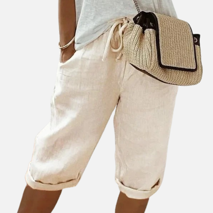 Pantalones cortos de lino tipo cropped para mujer