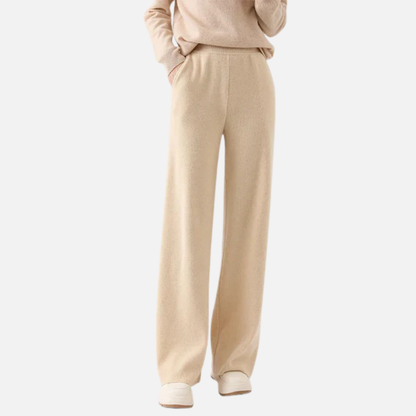 Pantalones de punto de pernera ancha para mujer | Pantalones de chándal acanalados con cintura elástica