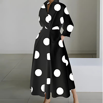 Women's Lapel Collar Wrap Maxi Dress with Pockets