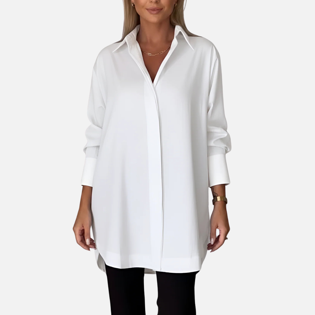 Camisa tipo túnica extragrande abotonada para mujer