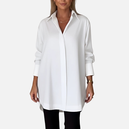 Camisa tipo túnica extragrande abotonada para mujer