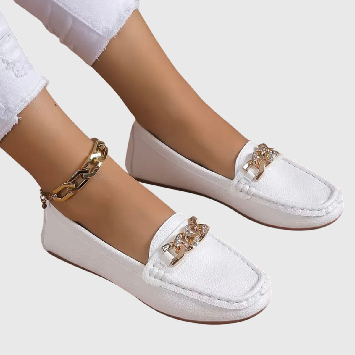 Women's Slip-On Loafers with Gold Chain Detail