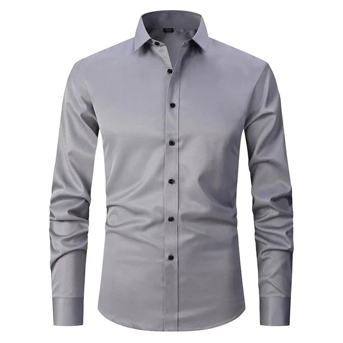 Men's Button-Up Shirt – Long Sleeve, Stretch, Wrinkle-Resistant
