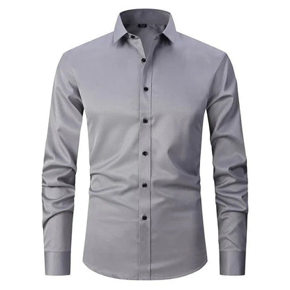 Men's Button-Up Shirt – Long Sleeve, Stretch, Wrinkle-Resistant