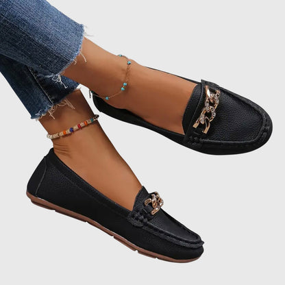 Women's Slip-On Loafers with Gold Chain Detail