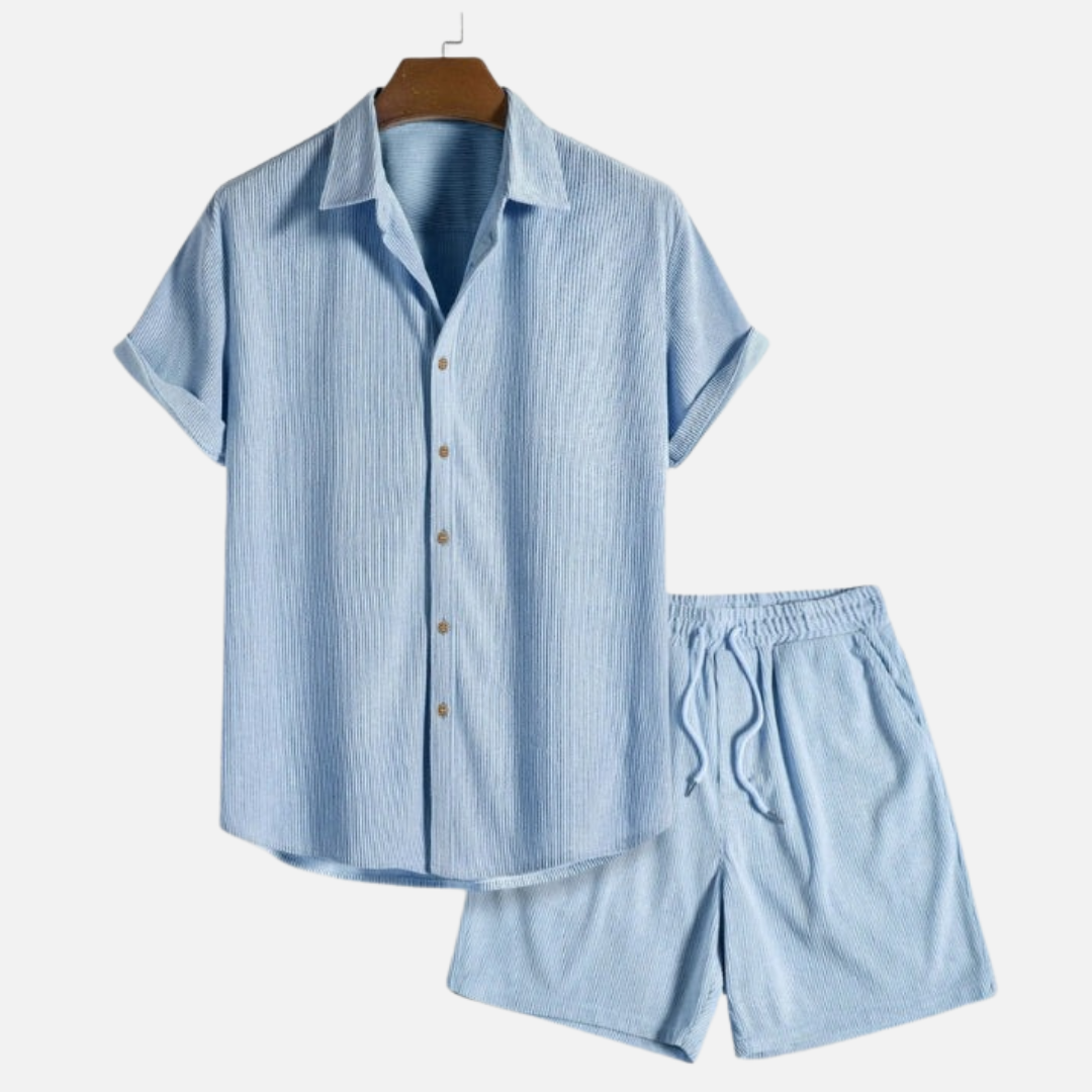 Conjunto a juego de lino para hombre | Camisa de manga corta y pantalón corto para verano
