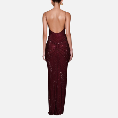 Vestido largo de noche formal con lentejuelas para mujer | Vestido de noche brillante sin espalda con tirantes finos