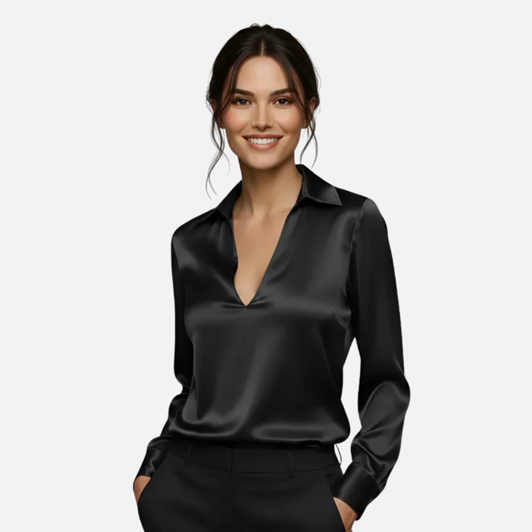 Blusa Elegante de Seda con Cuello en V para Mujer
