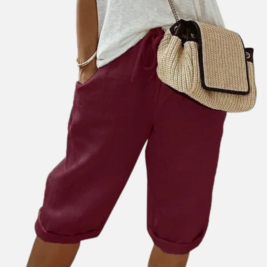 Pantalones cortos de lino tipo cropped para mujer