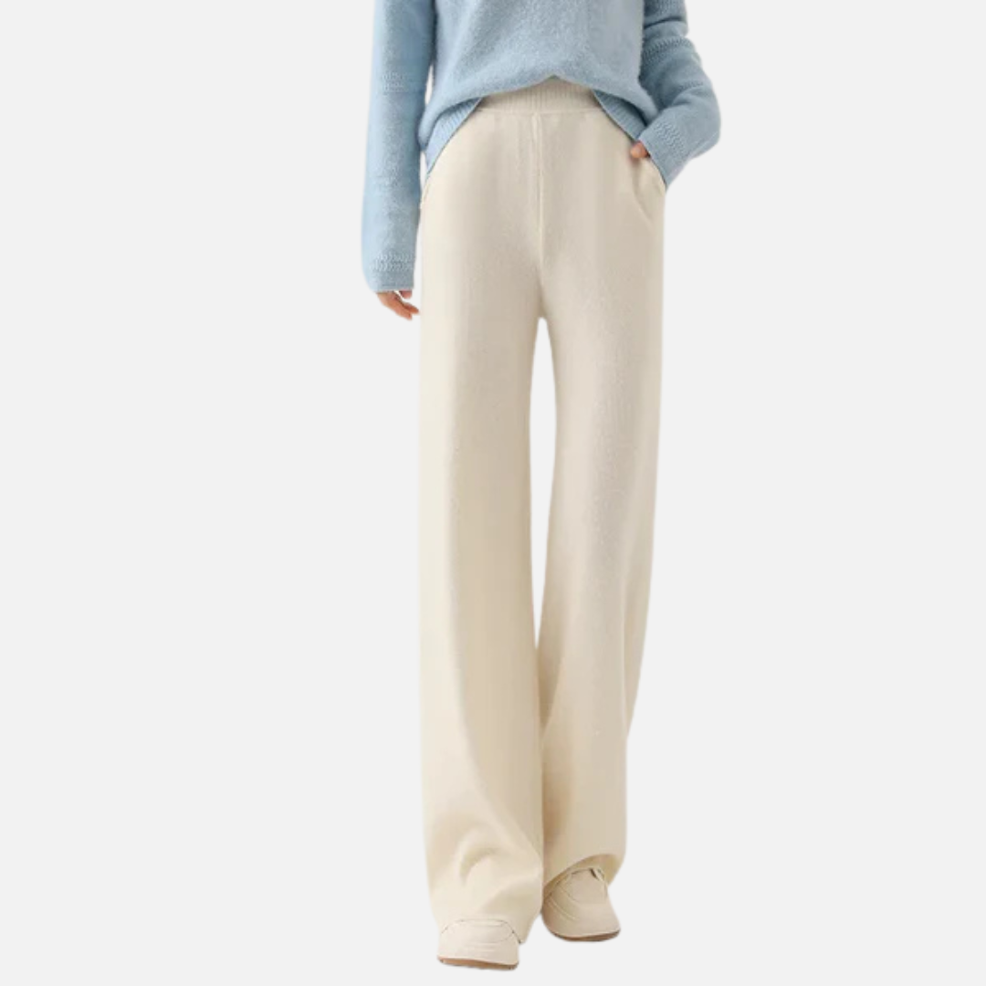 Pantalones de punto de pernera ancha para mujer | Pantalones de chándal acanalados con cintura elástica