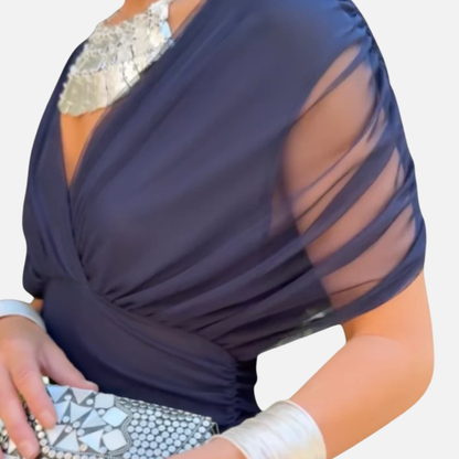 Vestido midi fruncido para mujer con hombros descubiertos