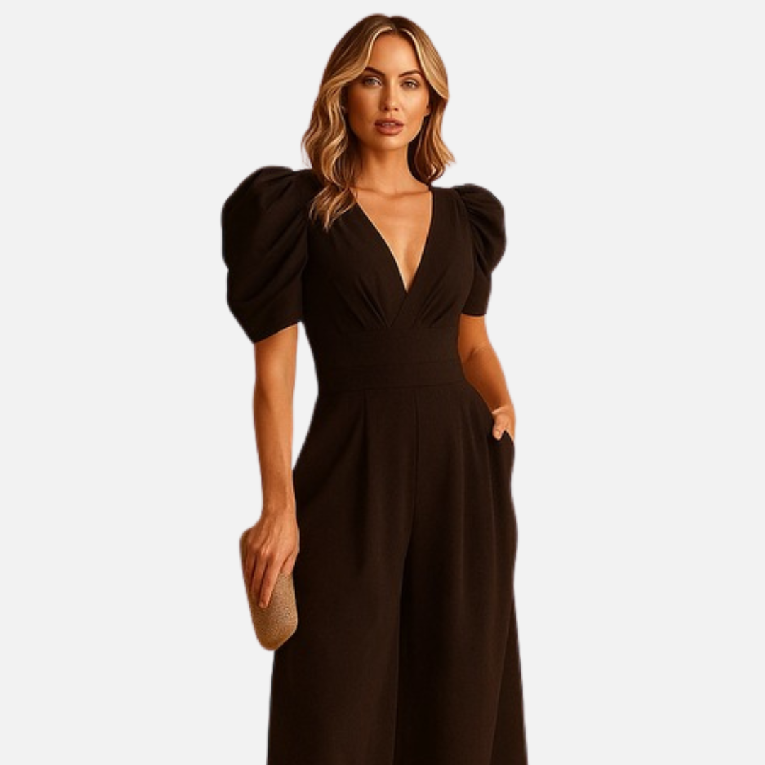 Mono de pierna ancha y manga abullonada para mujer - Ropa elegante para resort