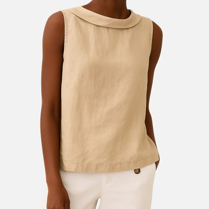 Camisa sin mangas de lino con escote de barco para mujer