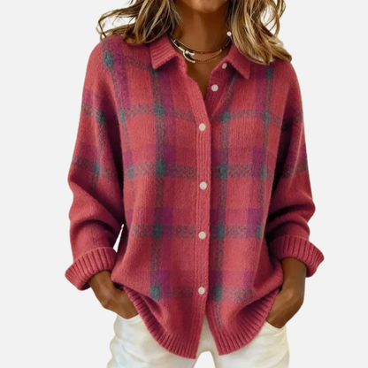 Melissa | Camisa a cuadros de mujer con botones, manga larga, estilo extragrande