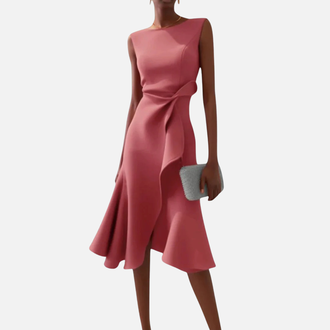 Vestido Midi de Cóctel Elegante con Volantes para Mujer
