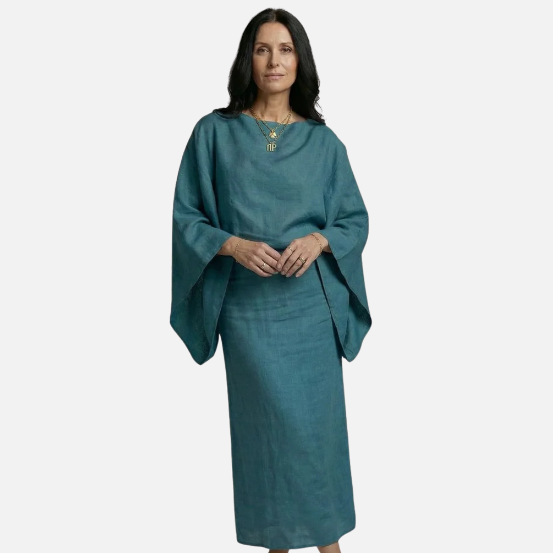 Maxivestido de lino con mangas kimono para mujer