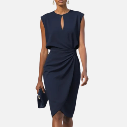 Remedios | Vestido midi fruncido con escote tipo ojo de cerradura para mujer