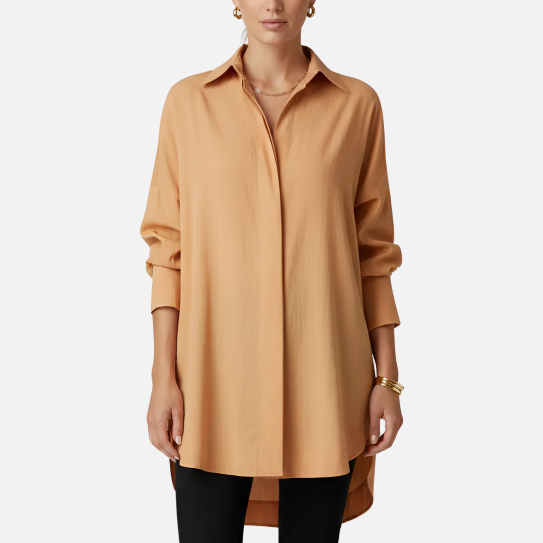 Camisa tipo túnica extragrande abotonada para mujer