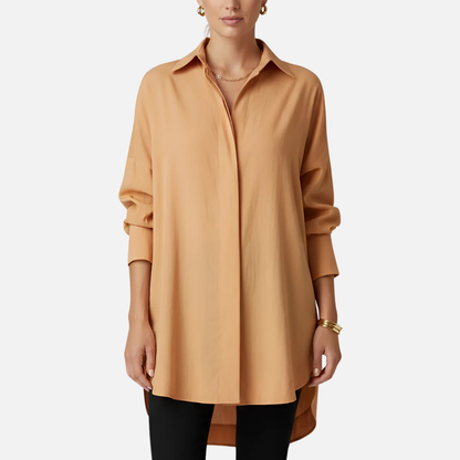 Camisa tipo túnica extragrande abotonada para mujer