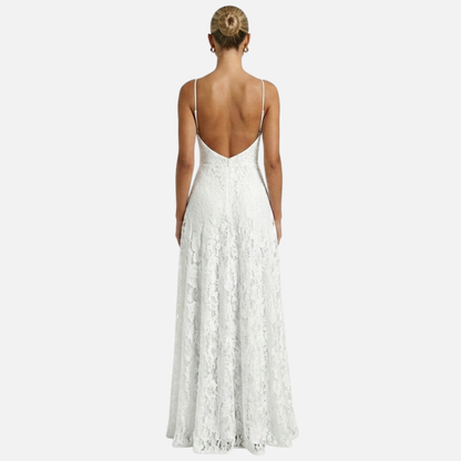 Elegante Vestido de Noche Largo de Encaje con Tirantes Delgados - Vestido de Novia Largo