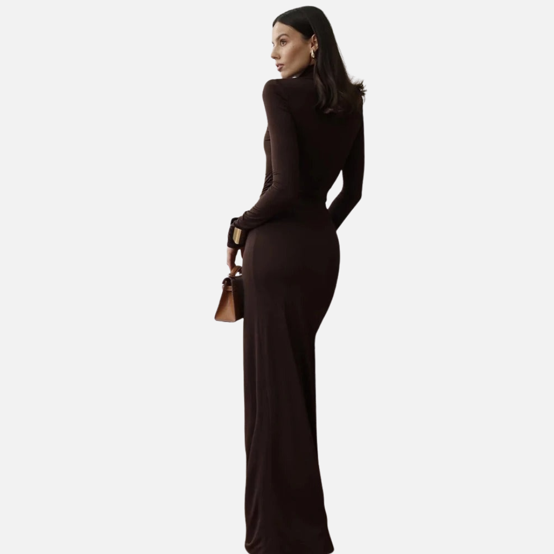 Naomi | Women's Turtleneck Ruched Maxi Dress with Slit