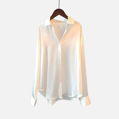 Camisa de manga larga de satén abotonada para mujer