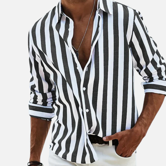 Men's Striped Long Sleeve Shirt | Button-Up Casual Beach Shirt