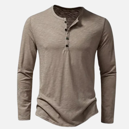 Camisa Henley de manga larga para hombre | Tapeta de botones de corte ajustado